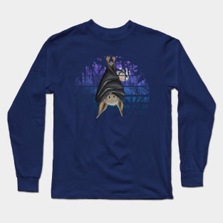 Casual Gothic Wicca Bat in Dark Blue Full Moon Night Long Sleeve T-Shirt